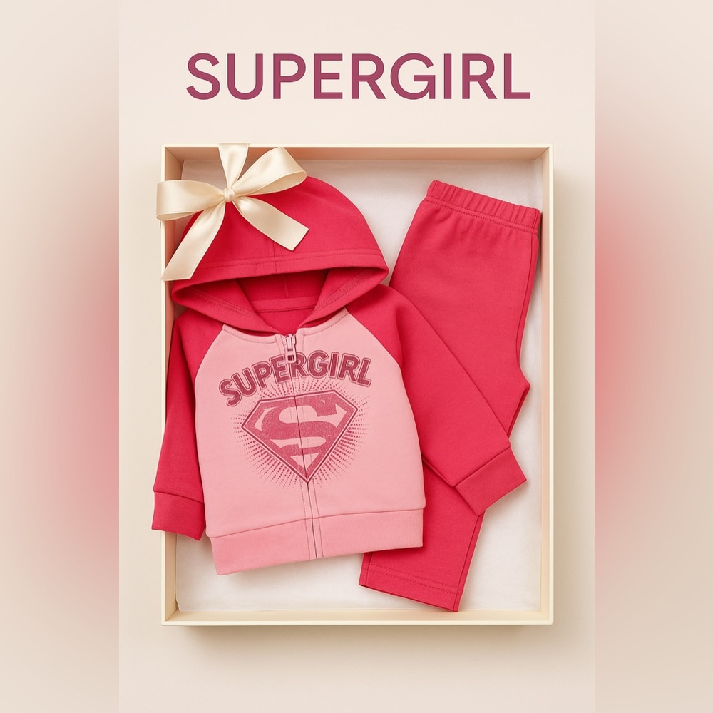 Supergirl Hoodie & Jogger Set – Pink 2-Piece Toddler Outfit | Size 12 months - Picture 3 of 7